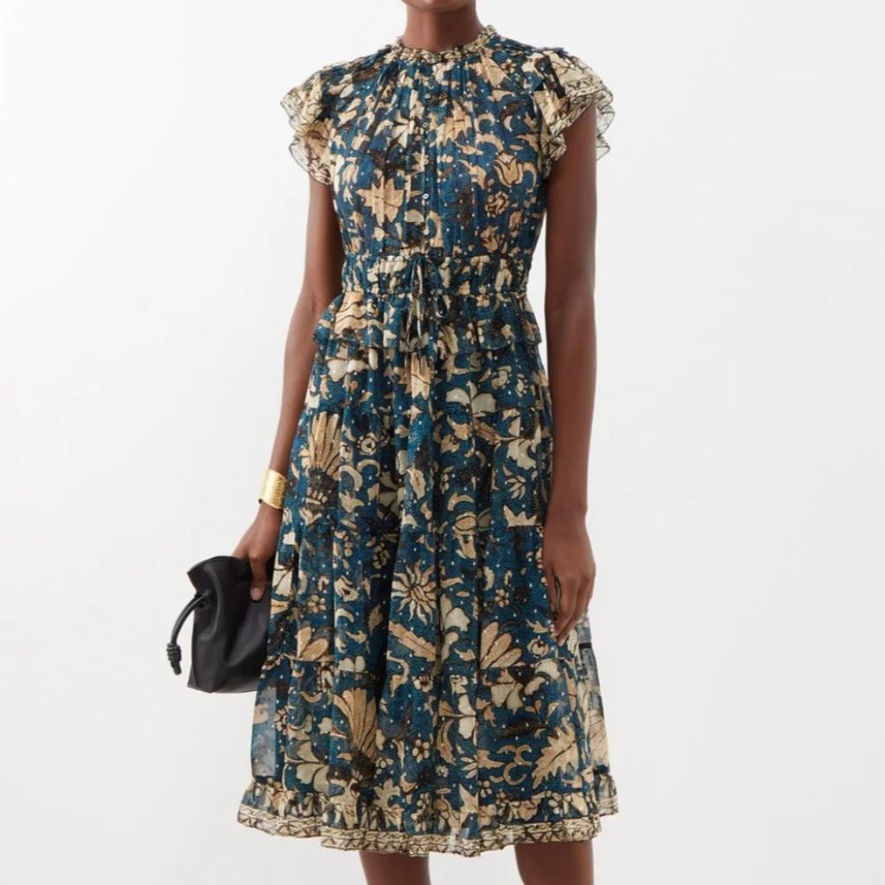 Ulla Johnson Emine ruffled floral print silk chiffon dress size 12